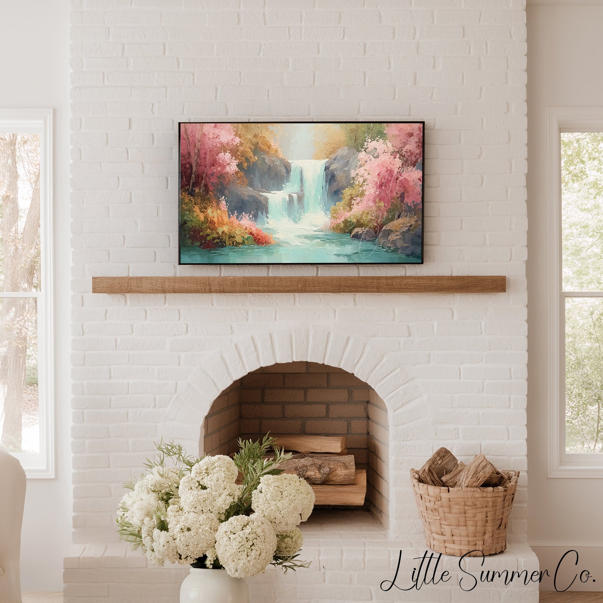Floral Waterfall Frame TV Art displayed on a TV