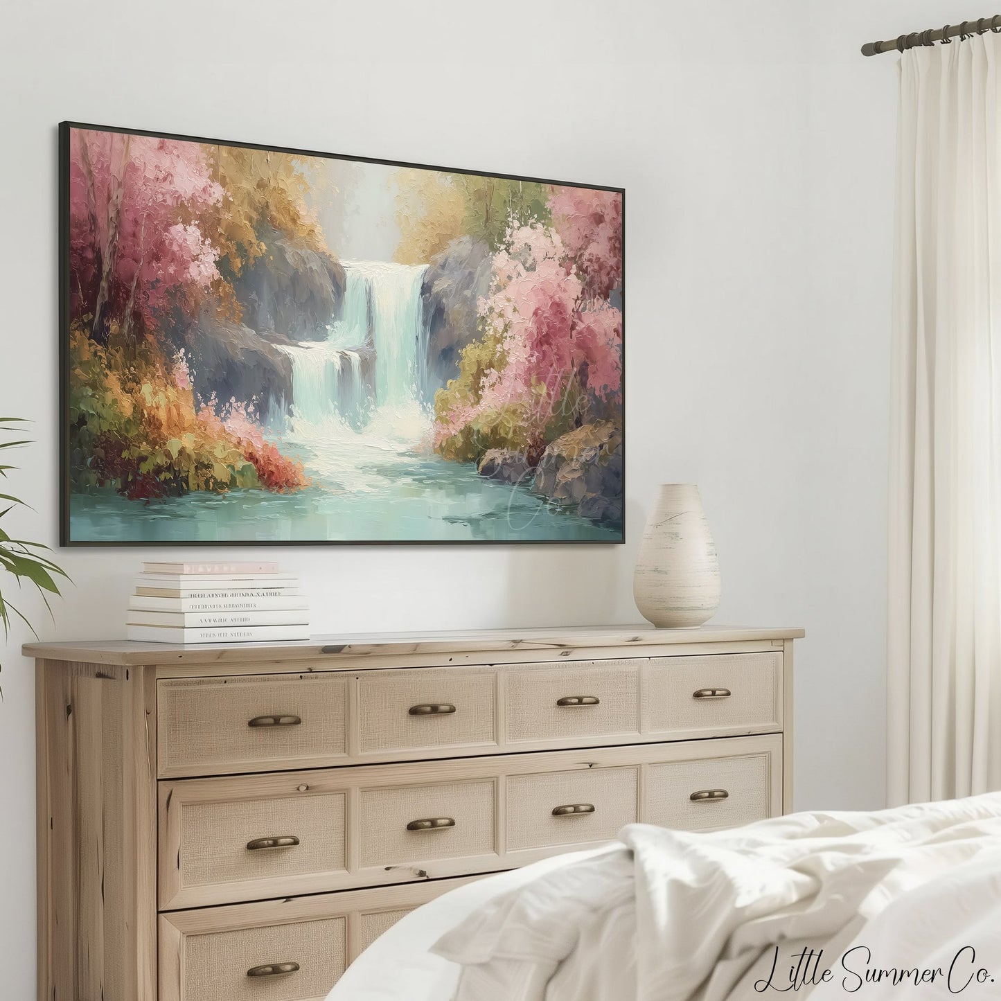 Floral Waterfall Frame TV Art displayed on a TV