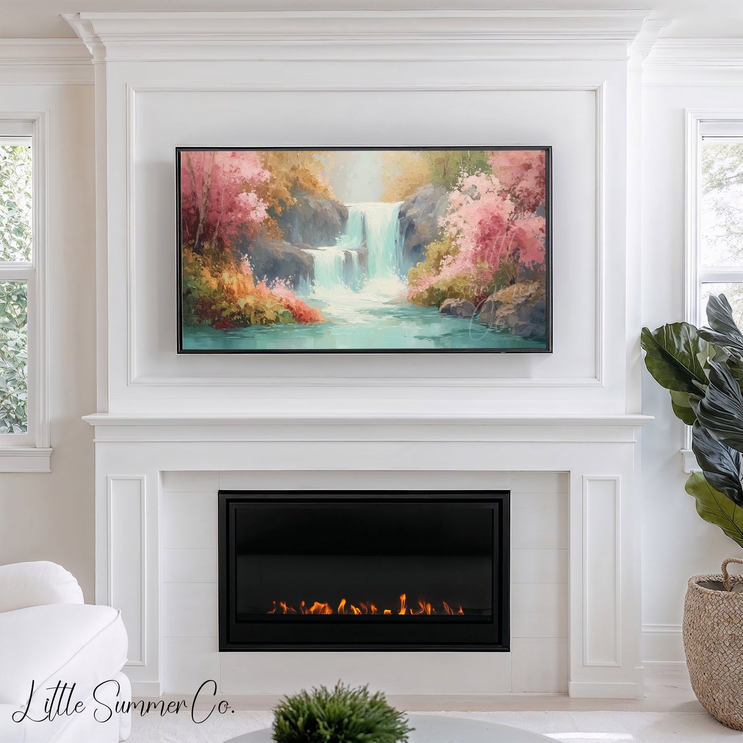 Floral Waterfall Frame TV Art displayed on a TV
