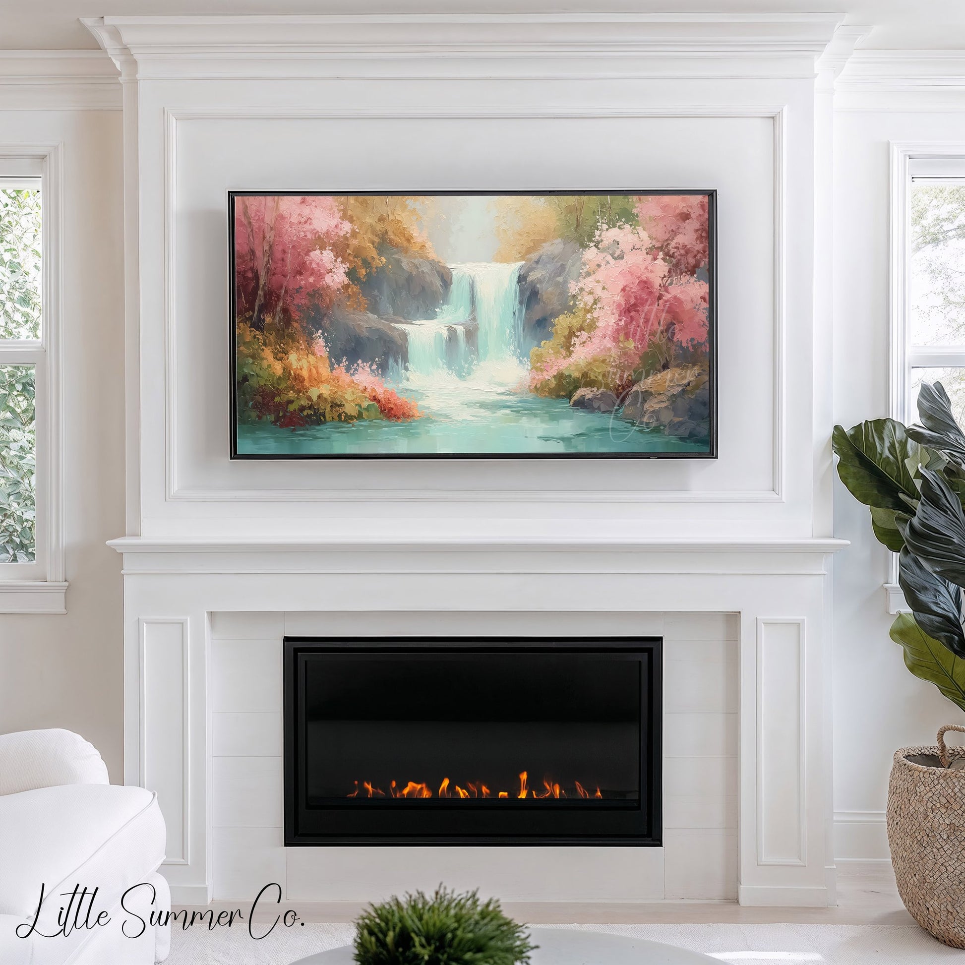 Floral Waterfall Frame TV Art displayed on a TV