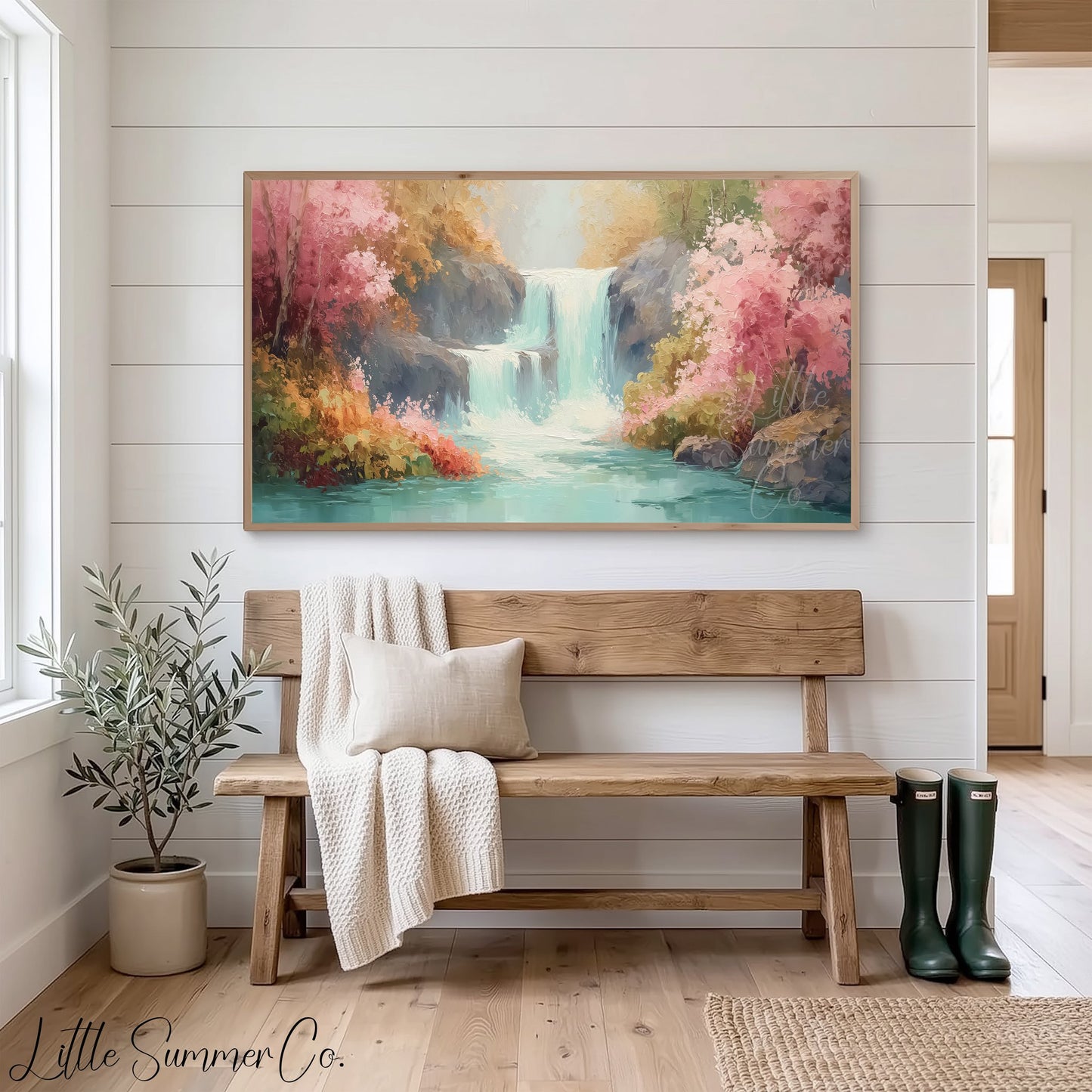 Floral Waterfall Frame TV Art displayed on a TV