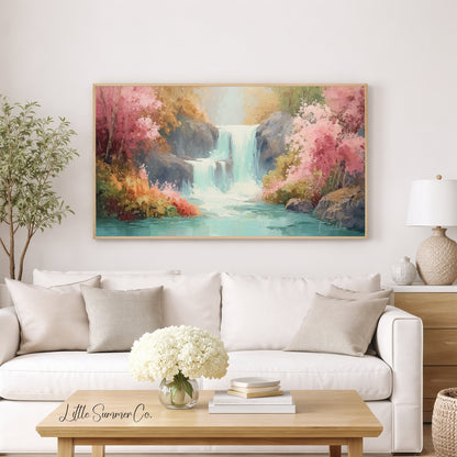 Floral Waterfall Frame TV Art displayed on a TV