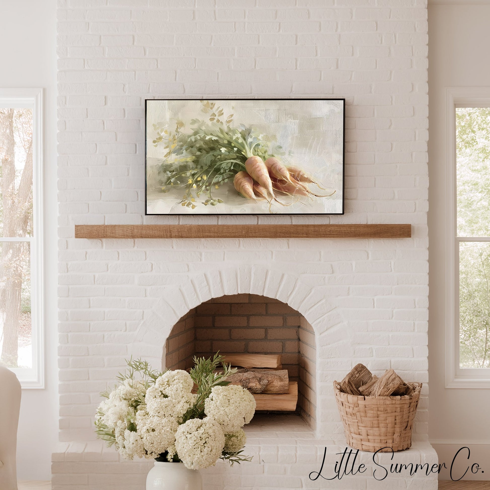 Golden Carrots With Garden Greens Frame TV Art displayed on a TV