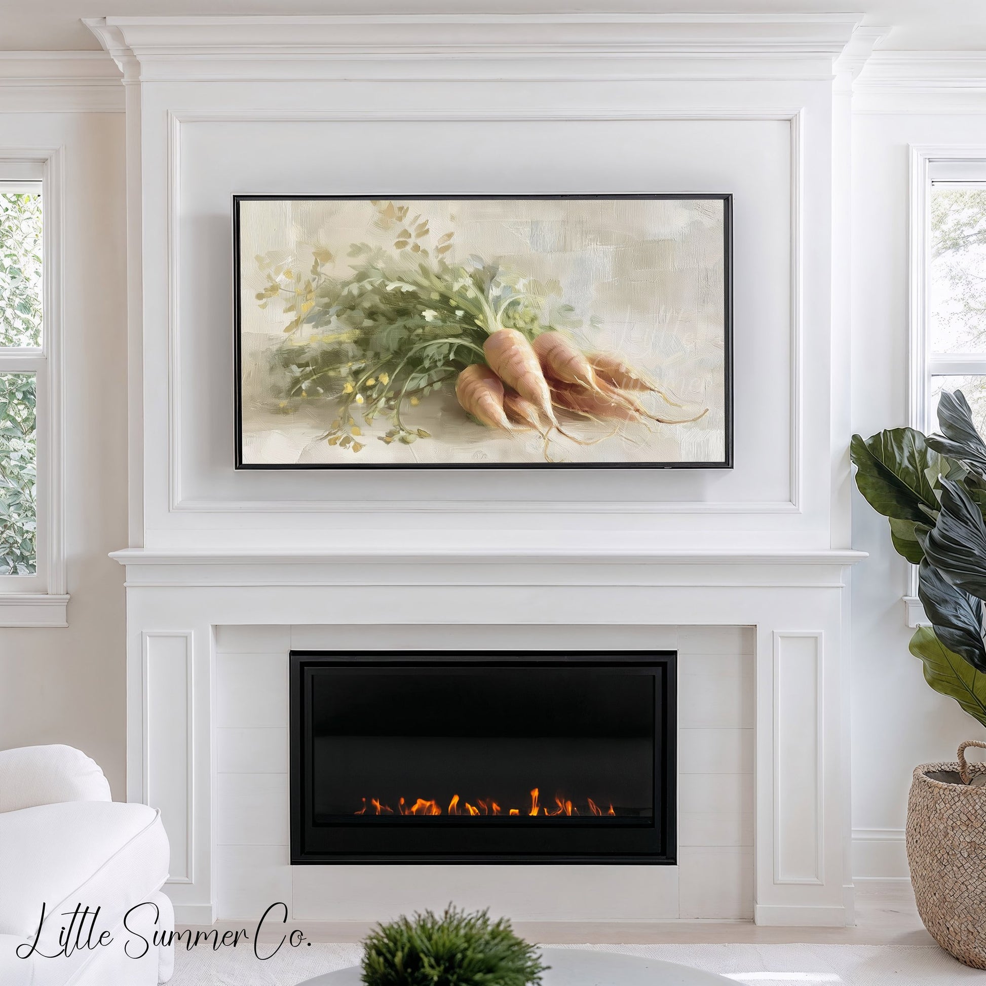 Golden Carrots With Garden Greens Frame TV Art displayed on a TV