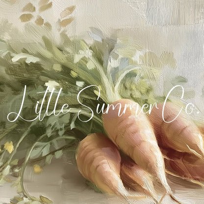 Golden Carrots With Garden Greens Frame TV Art displayed on a TV