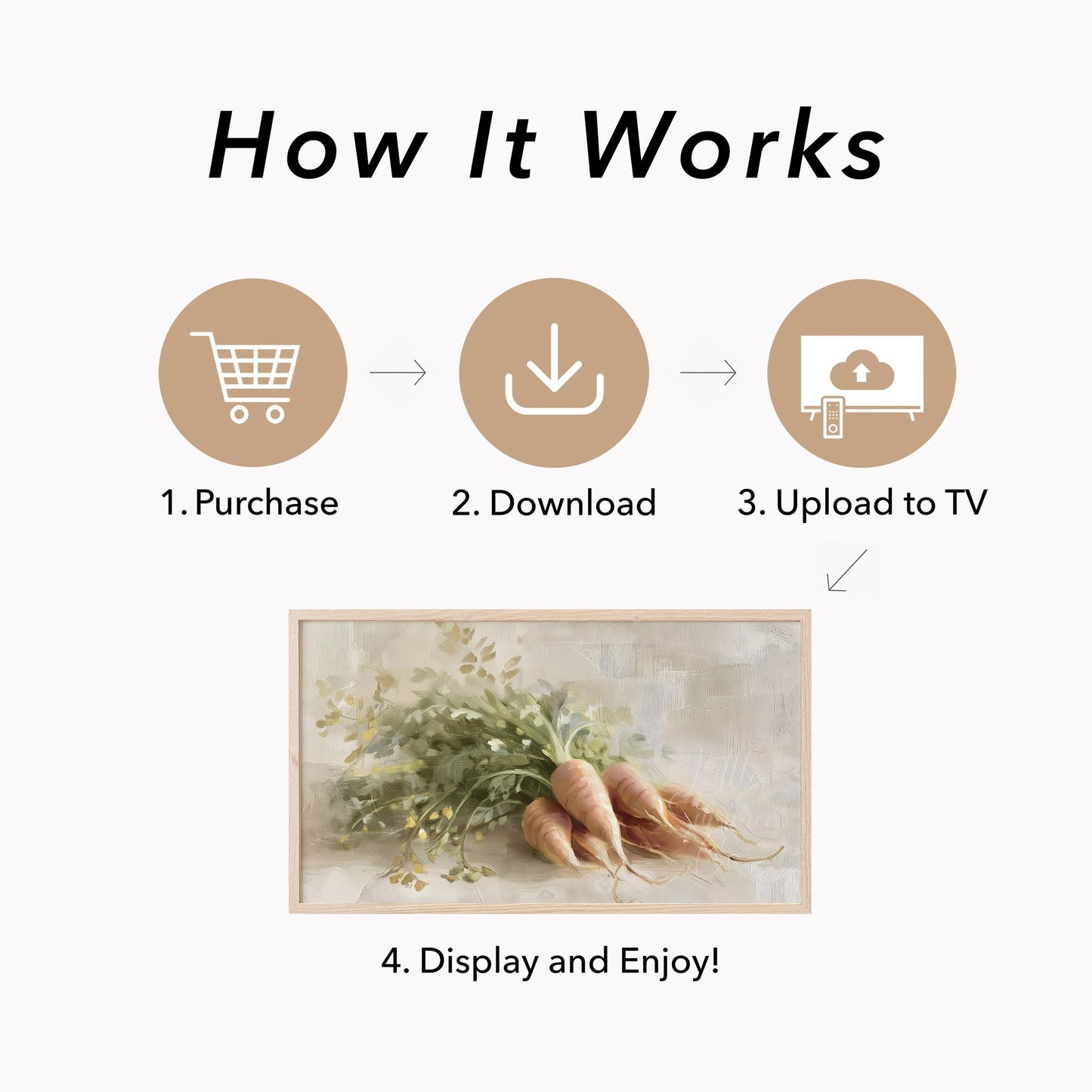 Golden Carrots With Garden Greens Frame TV Art displayed on a TV