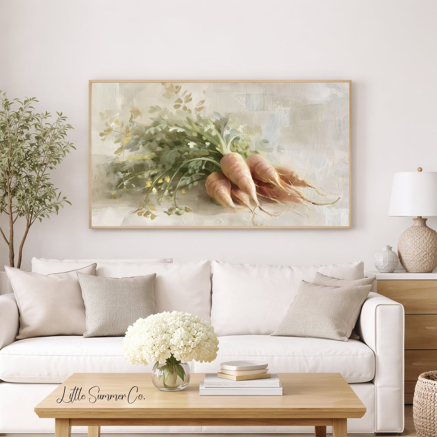 Golden Carrots With Garden Greens Frame TV Art displayed on a TV