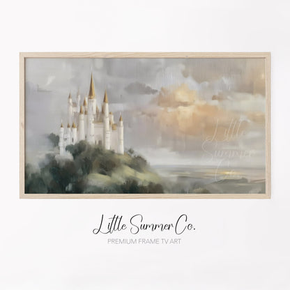 Hilltop Castle Frame TV Art displayed on a TV