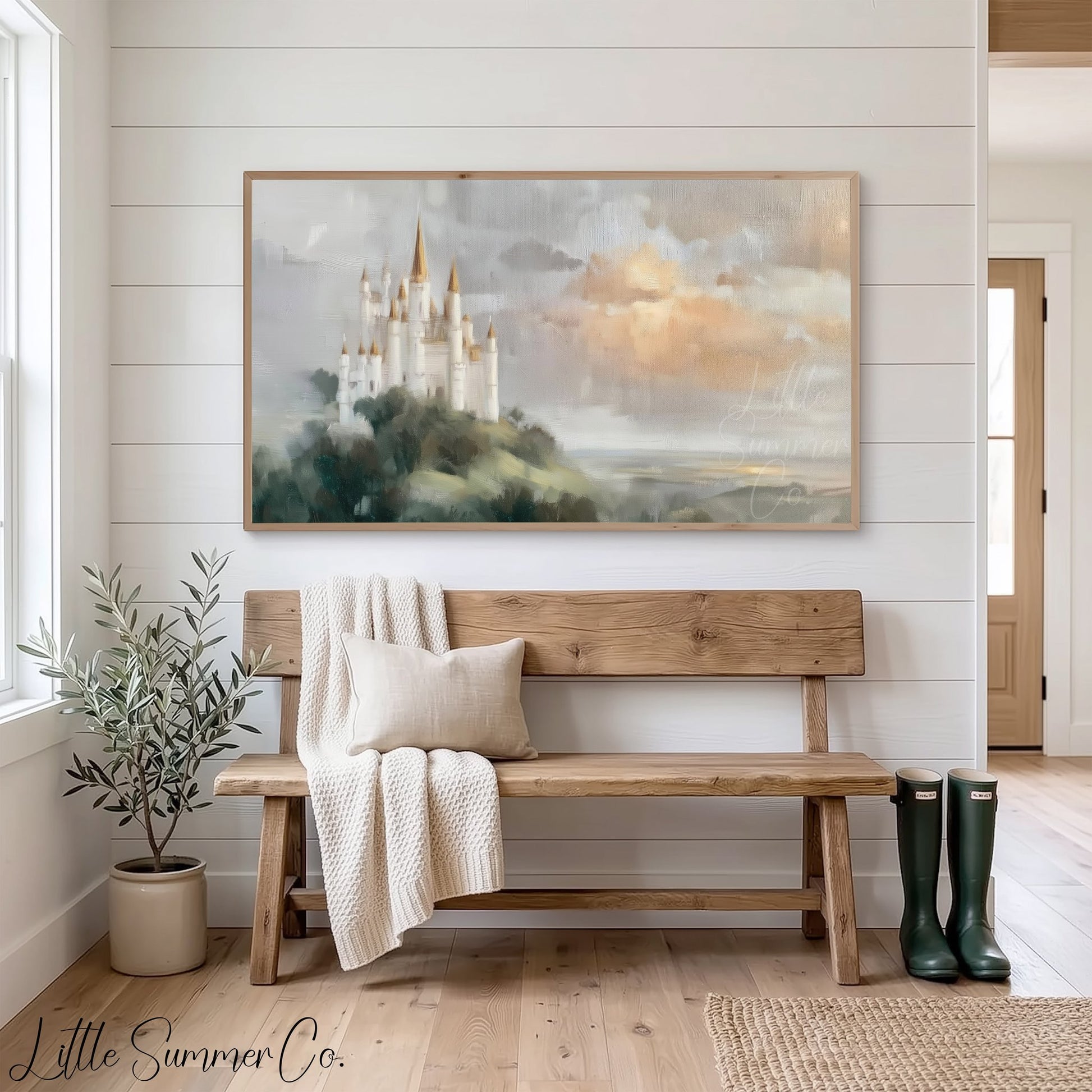 Hilltop Castle Frame TV Art displayed on a TV