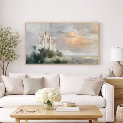 Hilltop Castle Frame TV Art displayed on a TV