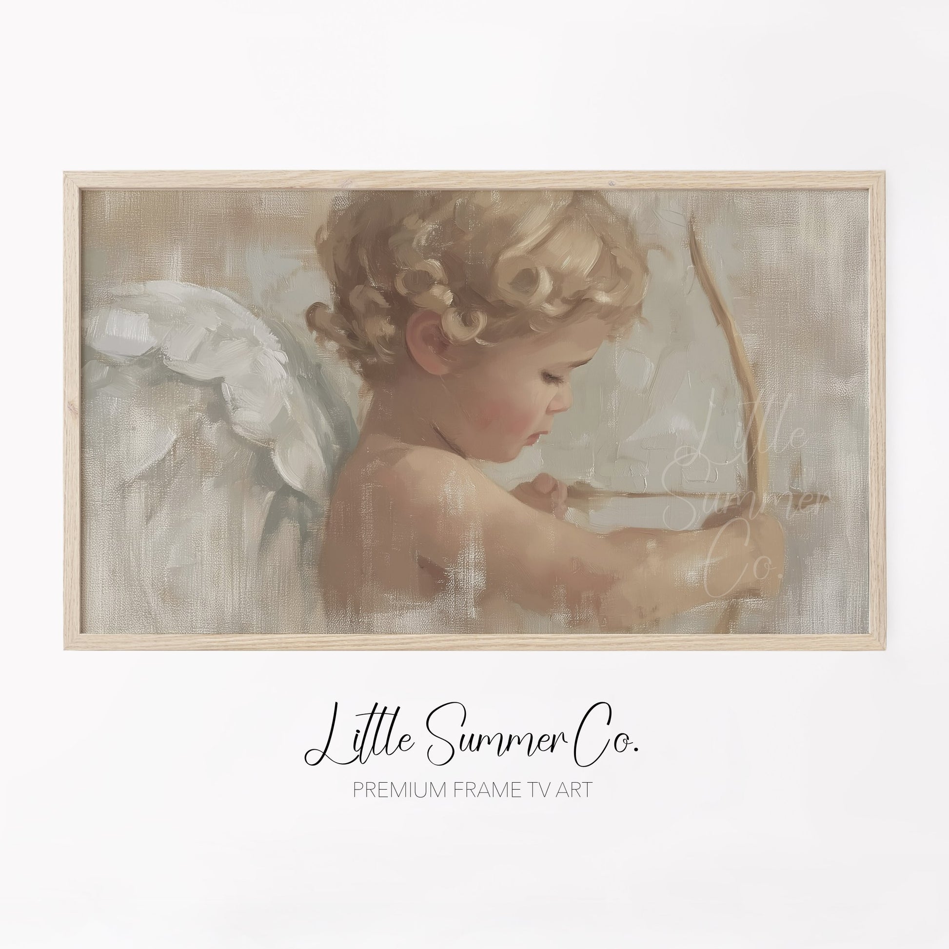 Cupid Cherub Frame TV Art displayed on a TV