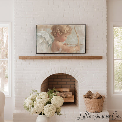 Cupid Cherub Frame TV Art displayed on a TV