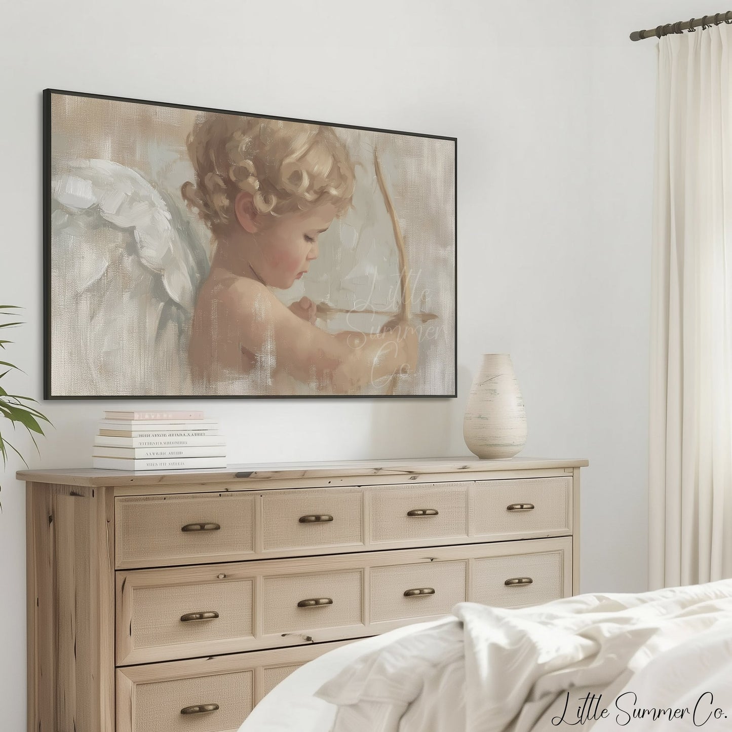 Cupid Cherub Frame TV Art displayed on a TV