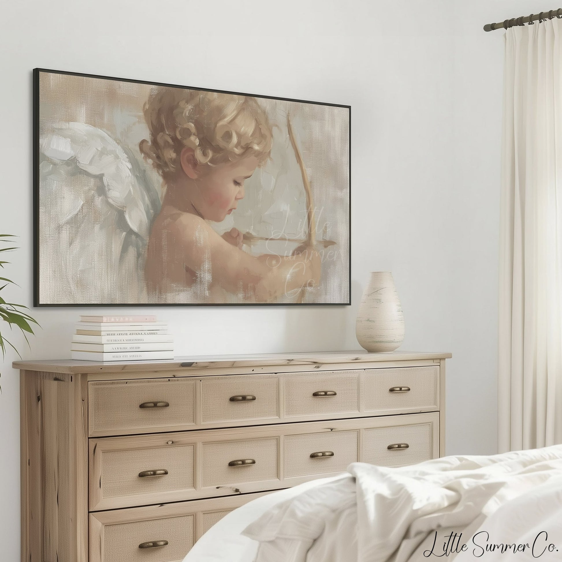 Cupid Cherub Frame TV Art displayed on a TV