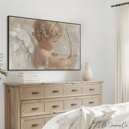 Cupid Cherub Frame TV Art displayed on a TV