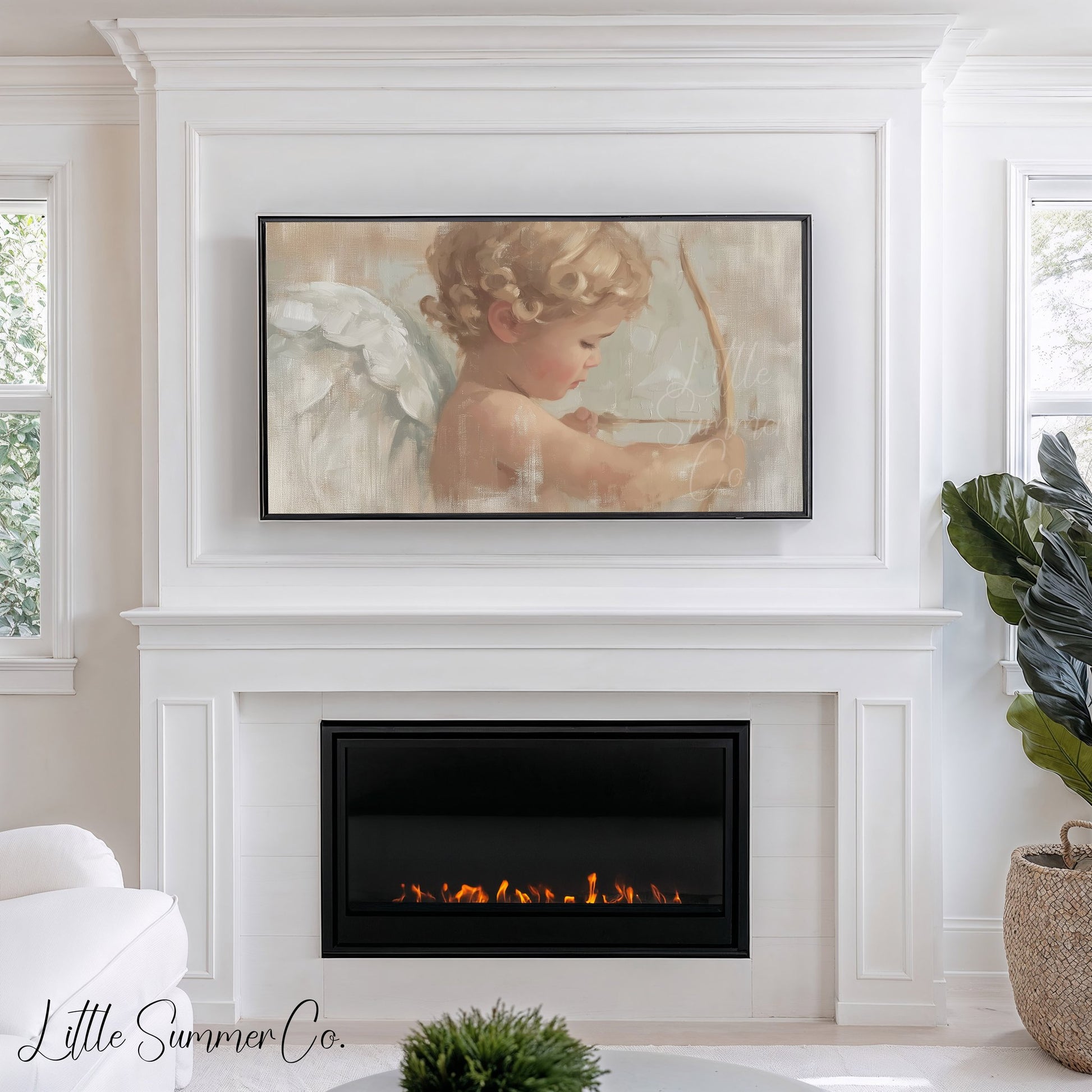 Cupid Cherub Frame TV Art displayed on a TV