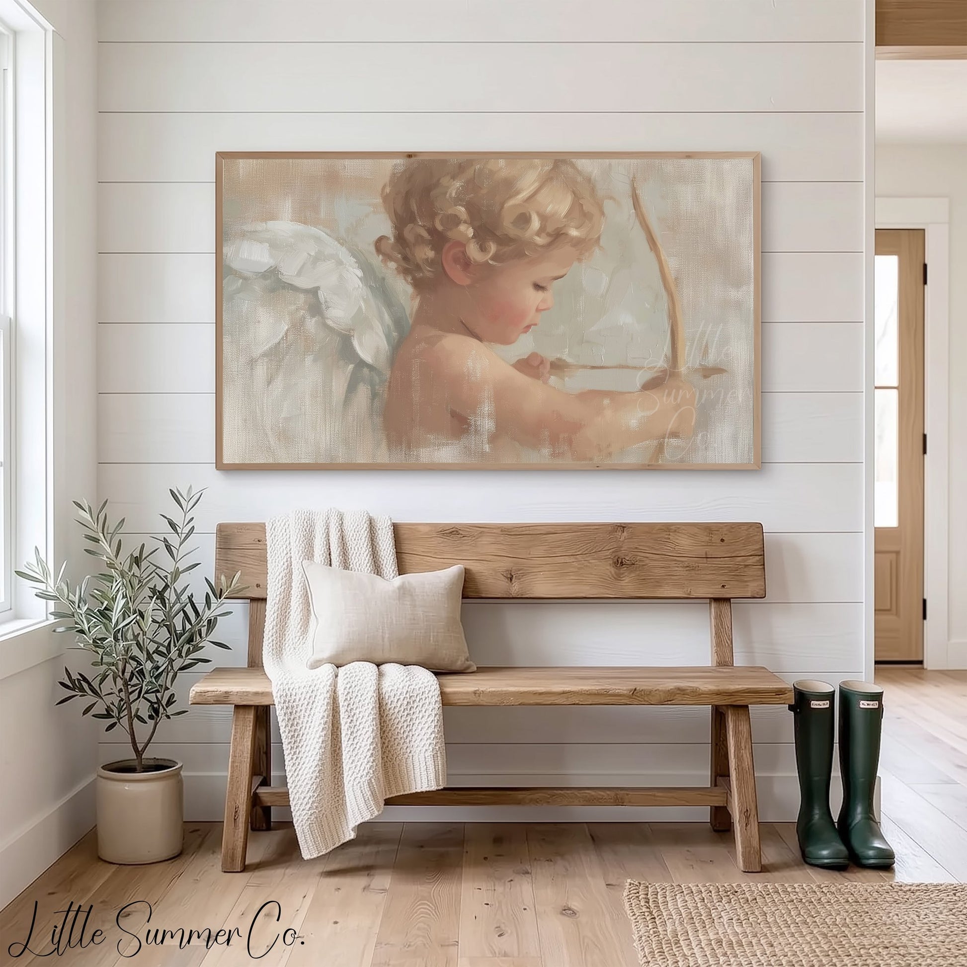 Cupid Cherub Frame TV Art displayed on a TV