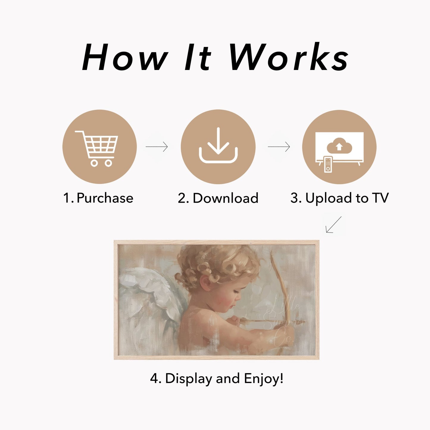 Cupid Cherub Frame TV Art displayed on a TV