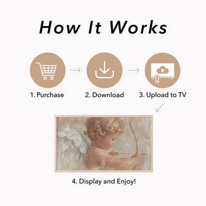 Cupid Cherub Frame TV Art displayed on a TV