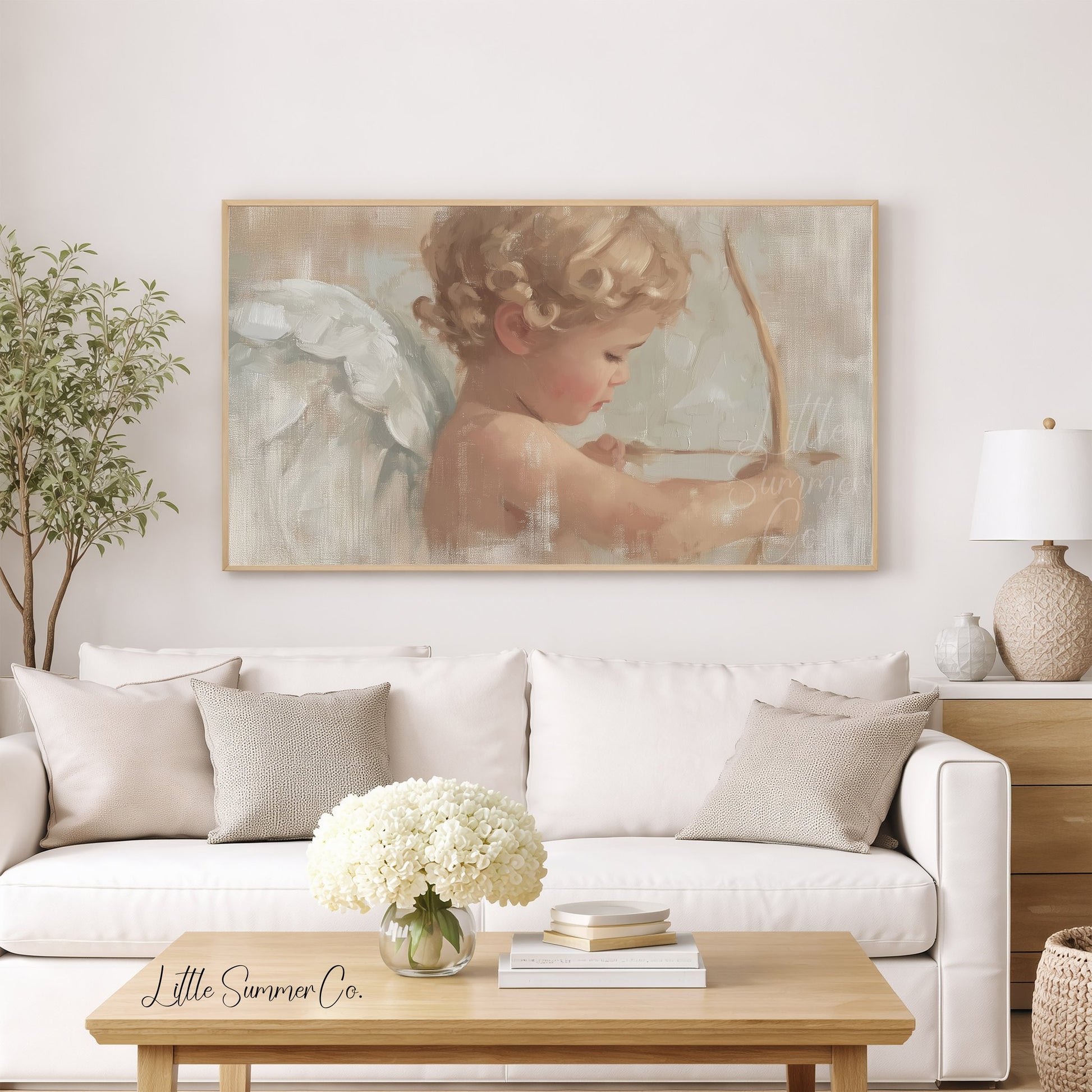 Cupid Cherub Frame TV Art displayed on a TV