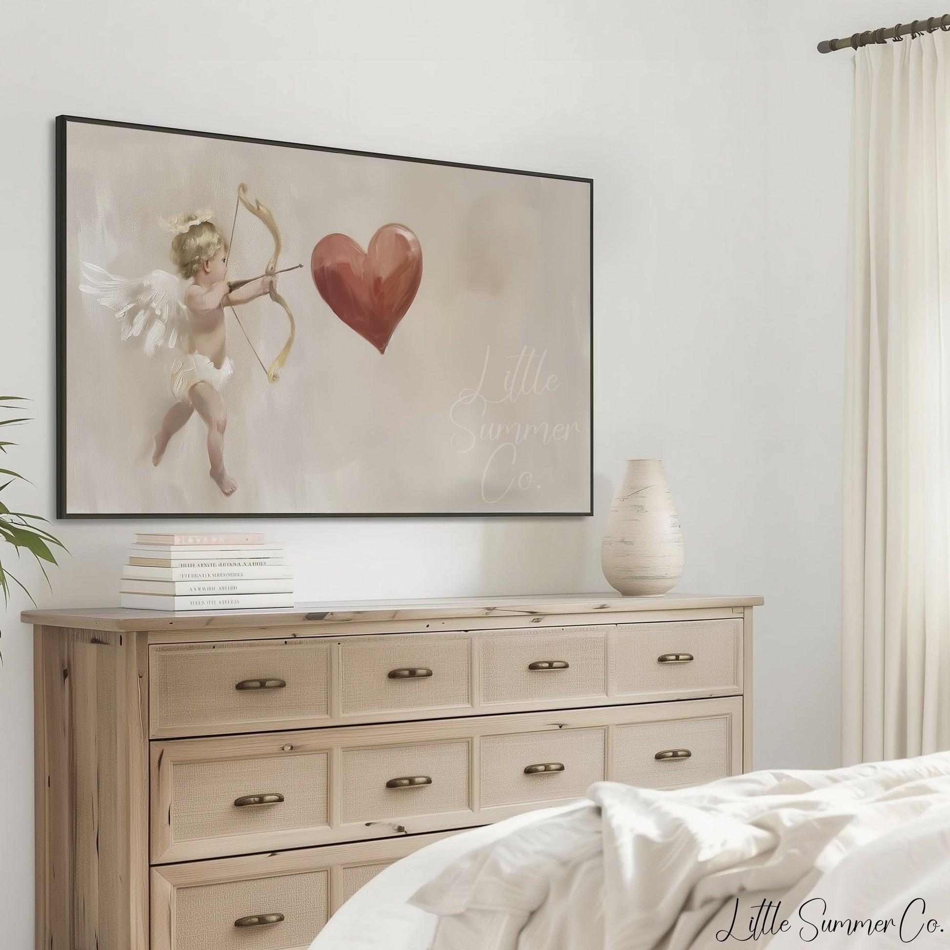 Cupid Heart Frame TV Art displayed on a TV