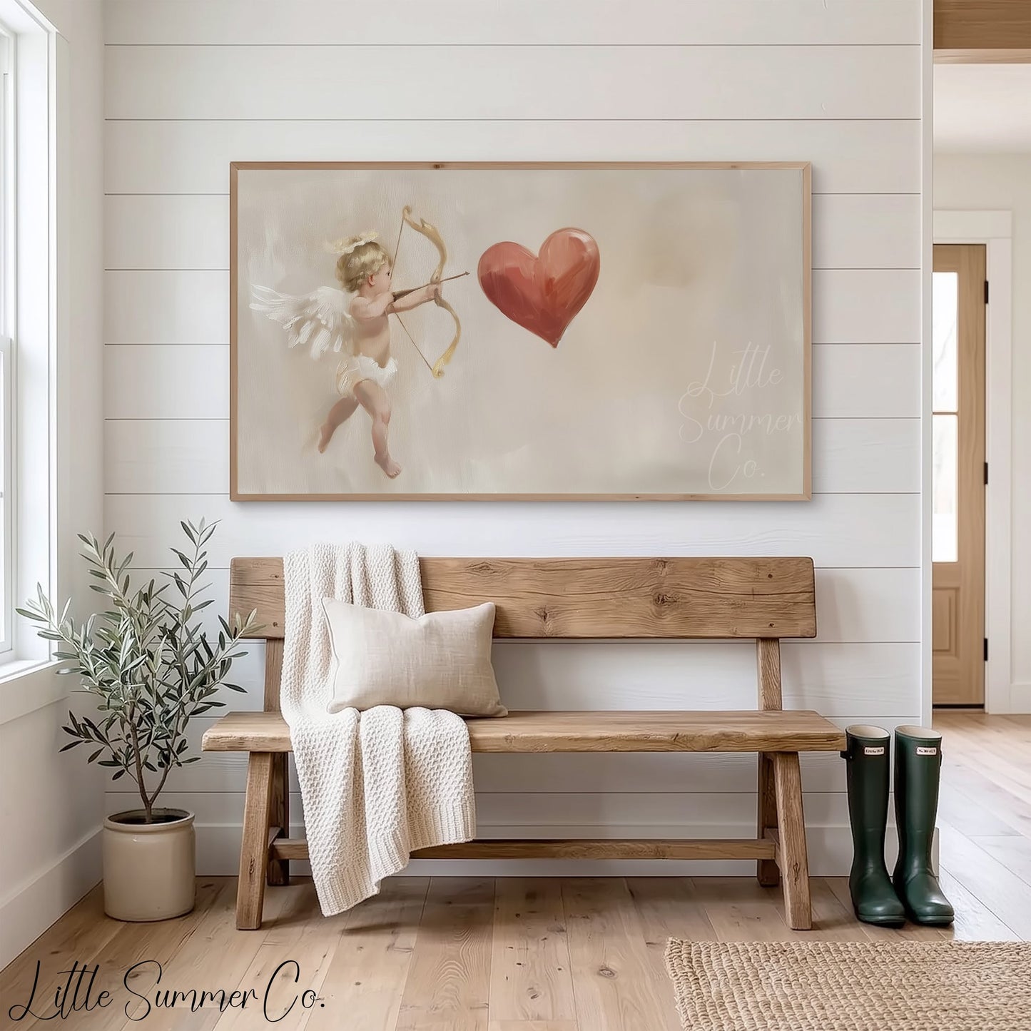 Cupid Heart Frame TV Art displayed on a TV