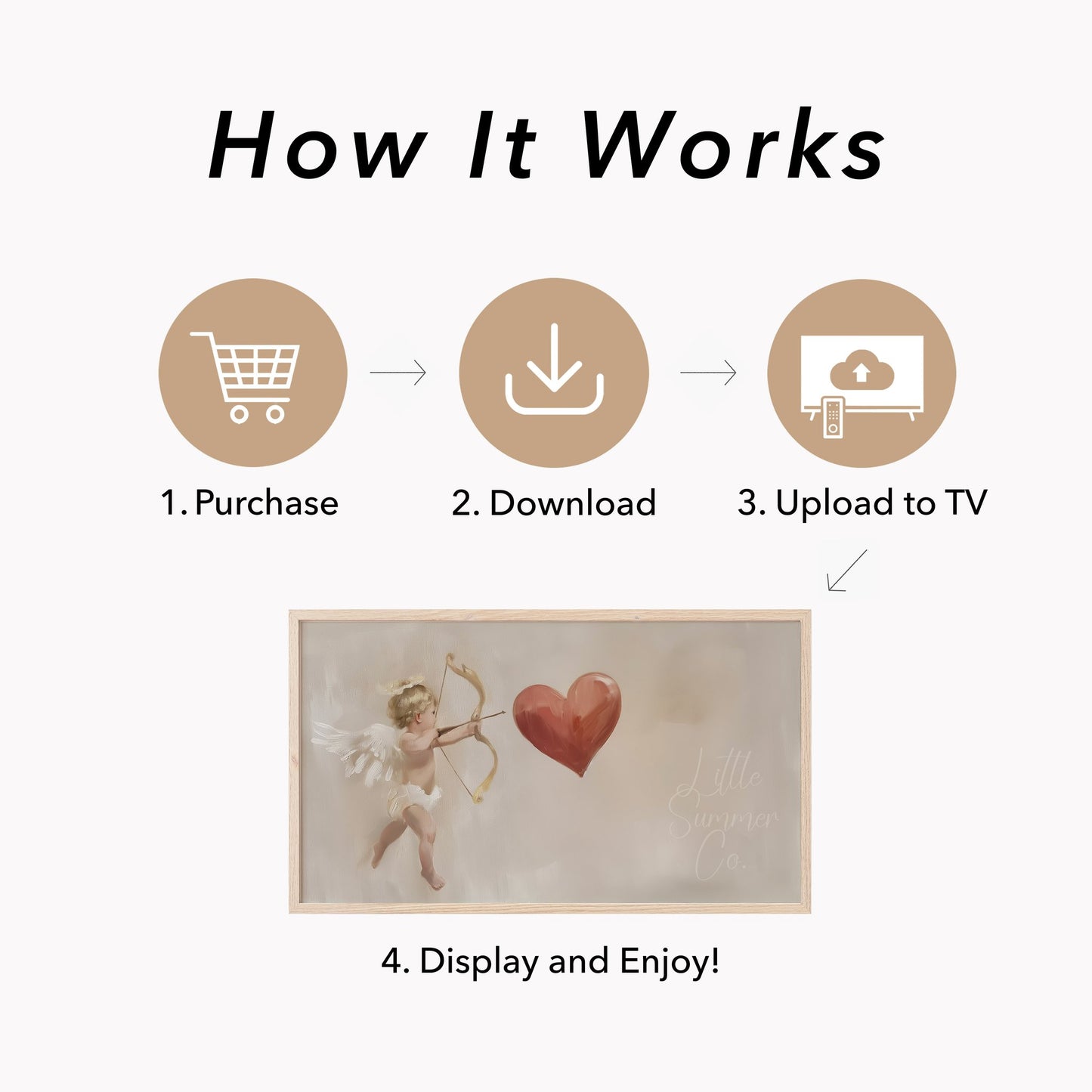 Cupid Heart Frame TV Art displayed on a TV
