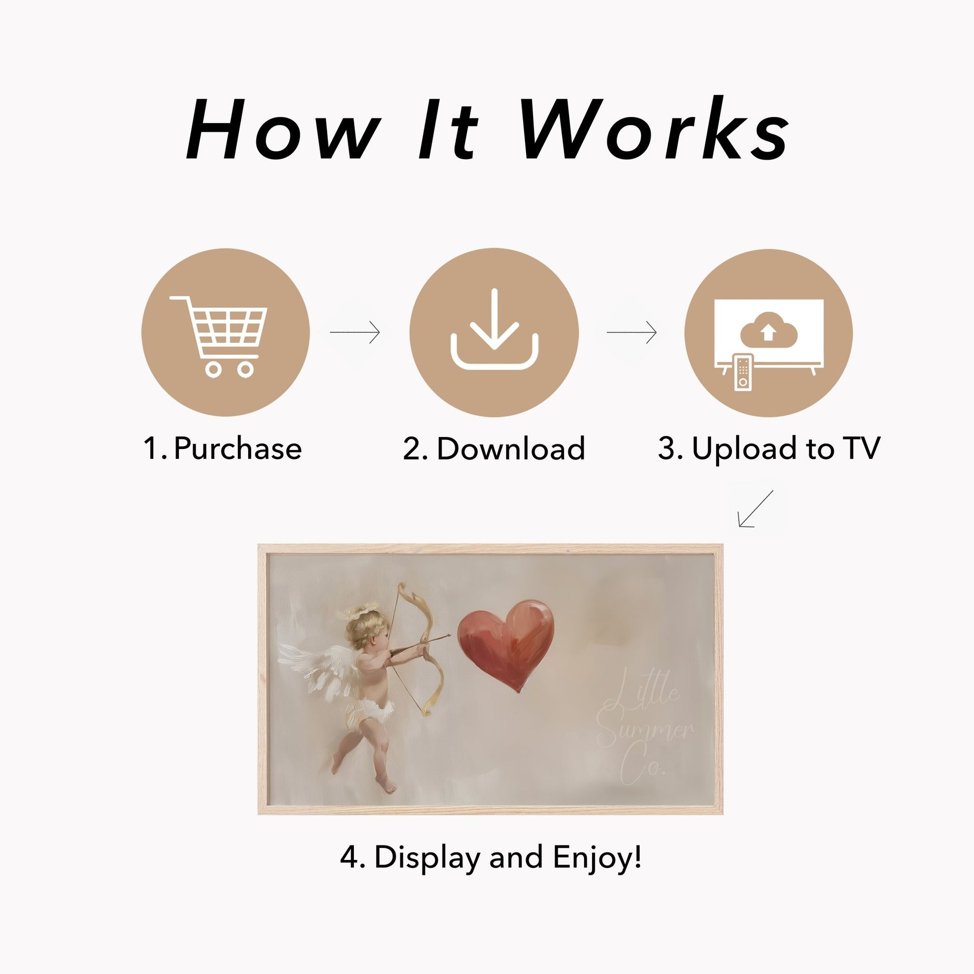 Cupid Heart Frame TV Art displayed on a TV