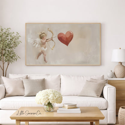 Cupid Heart Frame TV Art displayed on a TV