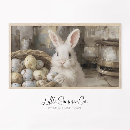 Bunny With Eggs Frame TV Art displayed on a TV