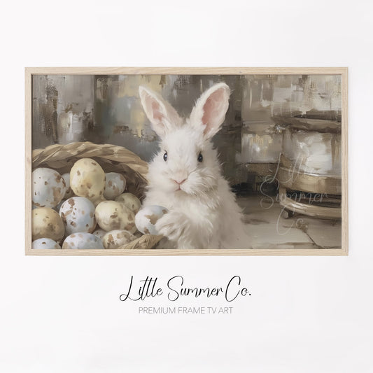 Bunny With Eggs Frame TV Art displayed on a TV