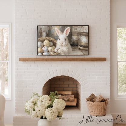 Bunny With Eggs Frame TV Art displayed on a TV