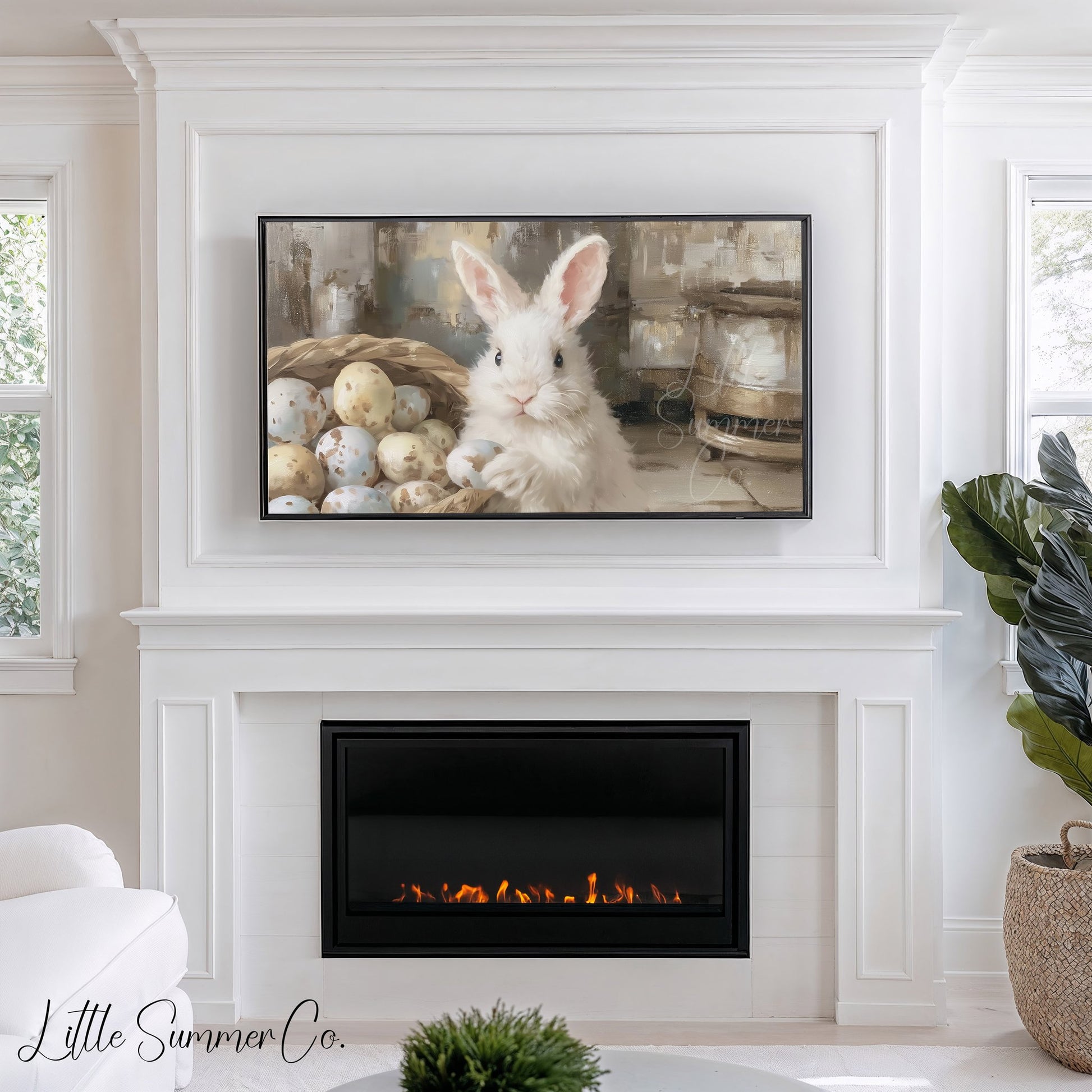 Bunny With Eggs Frame TV Art displayed on a TV