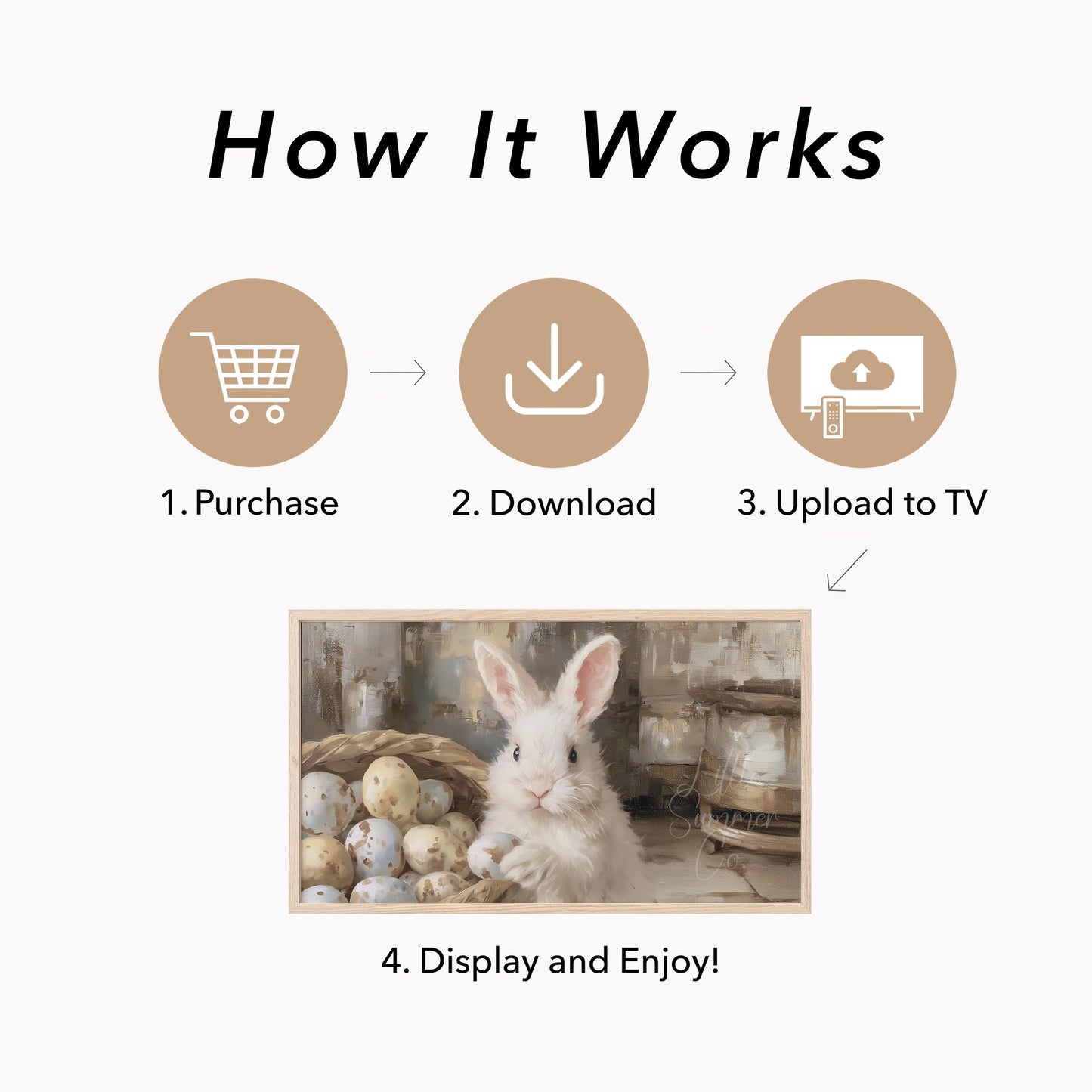 Bunny With Eggs Frame TV Art displayed on a TV