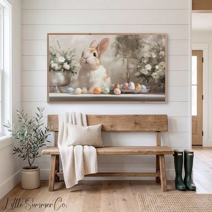 Easter Bunny Eggs Frame TV Art displayed on a TV