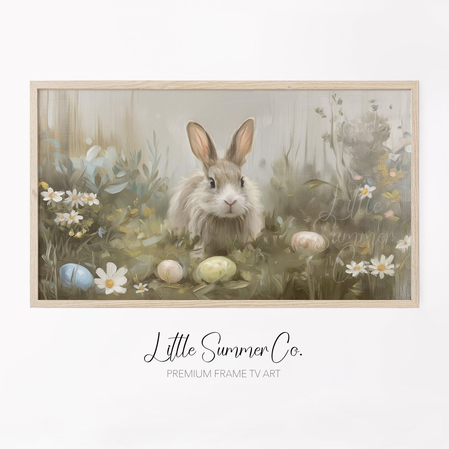Easter Bunny Daisy Garden Frame TV Art displayed on a TV
