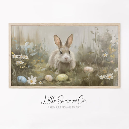 Easter Bunny Daisy Garden Frame TV Art displayed on a TV