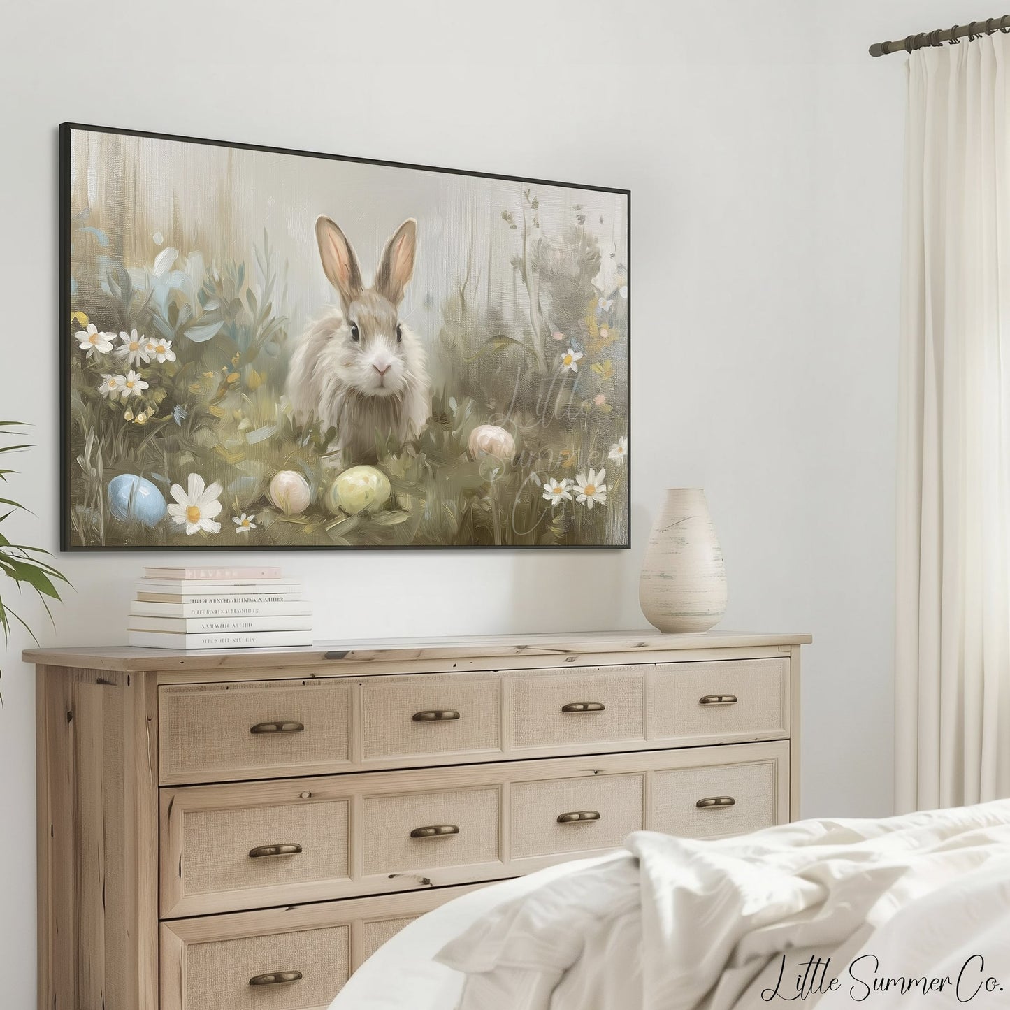 Easter Bunny Daisy Garden Frame TV Art displayed on a TV