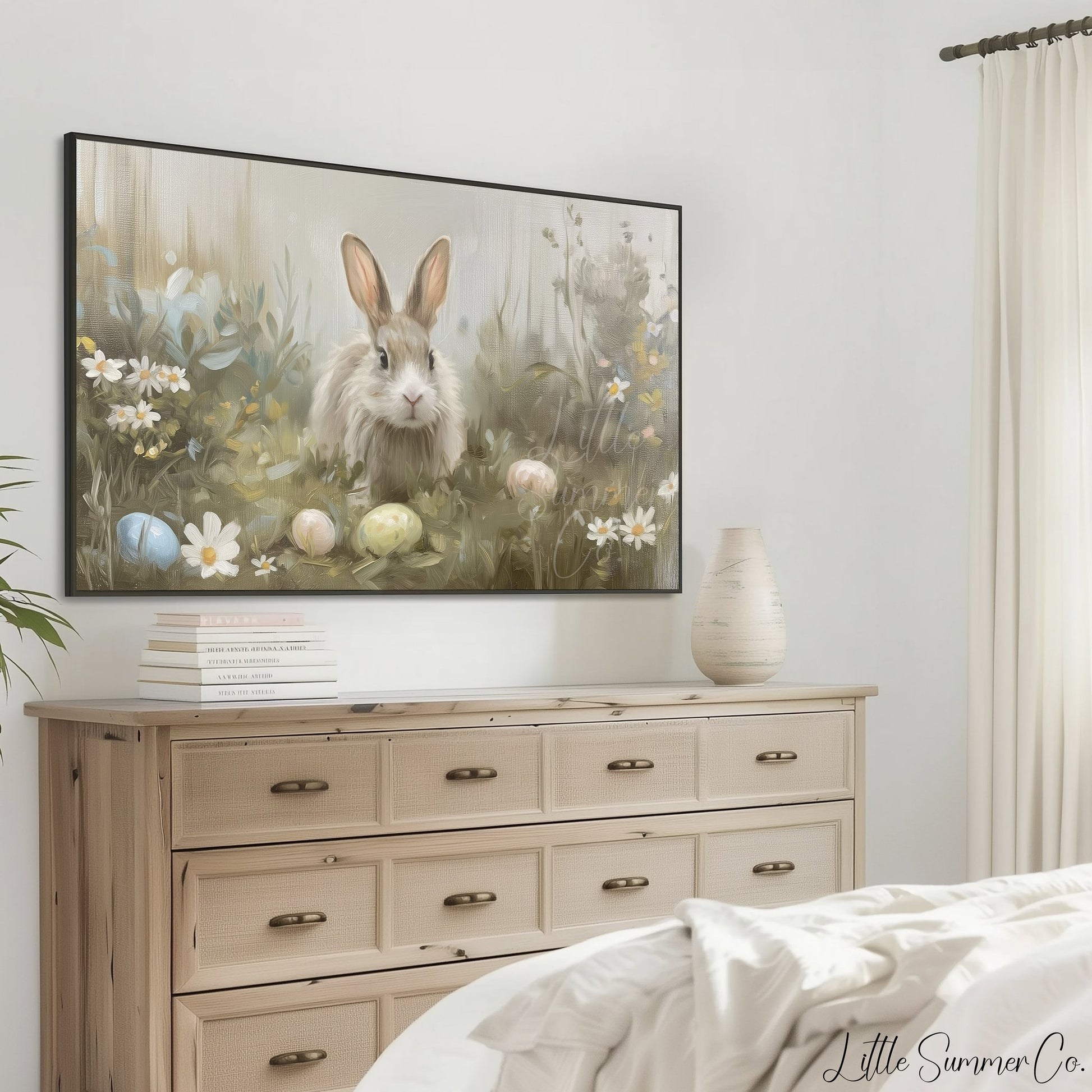 Easter Bunny Daisy Garden Frame TV Art displayed on a TV