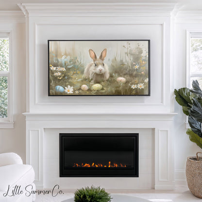 Easter Bunny Daisy Garden Frame TV Art displayed on a TV