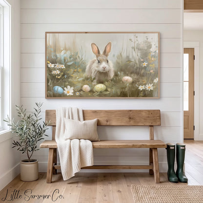 Easter Bunny Daisy Garden Frame TV Art displayed on a TV