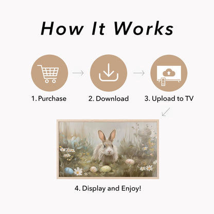 Easter Bunny Daisy Garden Frame TV Art displayed on a TV