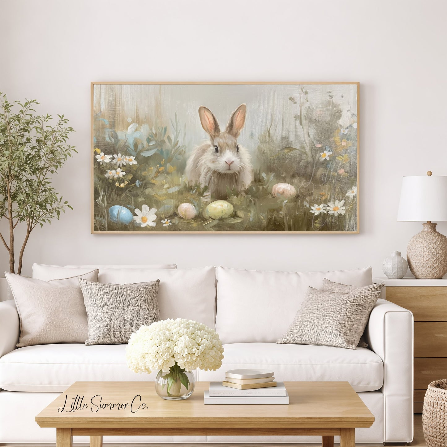 Easter Bunny Daisy Garden Frame TV Art displayed on a TV