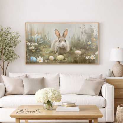 Easter Bunny Daisy Garden Frame TV Art displayed on a TV
