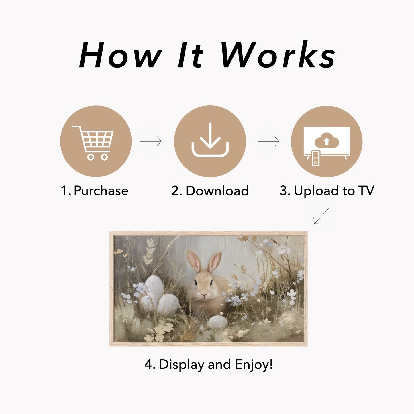 Bunny Among Eggs Frame TV Art displayed on a TV
