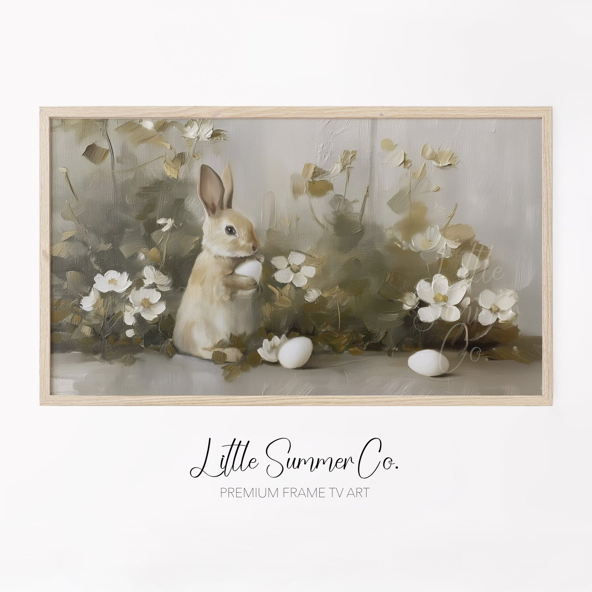 Bunny With Egg Frame TV Art displayed on a TV