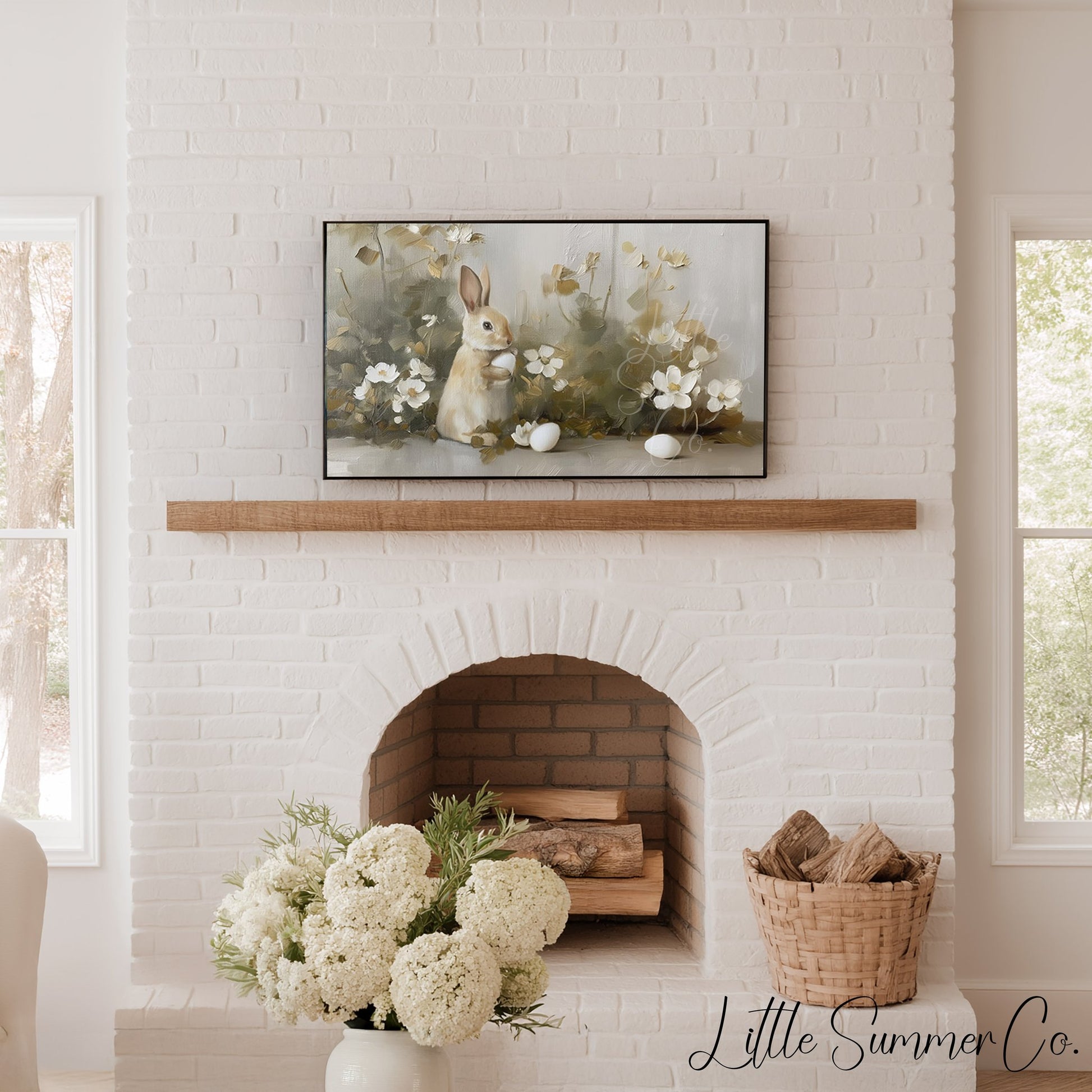 Bunny With Egg Frame TV Art displayed on a TV
