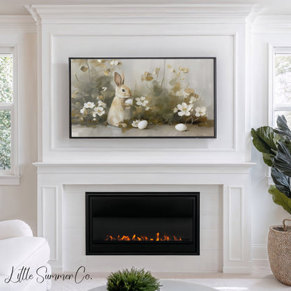 Bunny With Egg Frame TV Art displayed on a TV