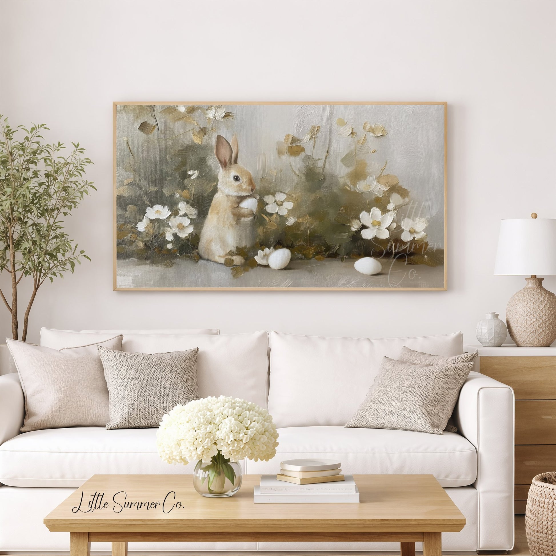 Bunny With Egg Frame TV Art displayed on a TV