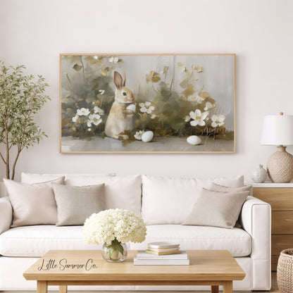 Bunny With Egg Frame TV Art displayed on a TV